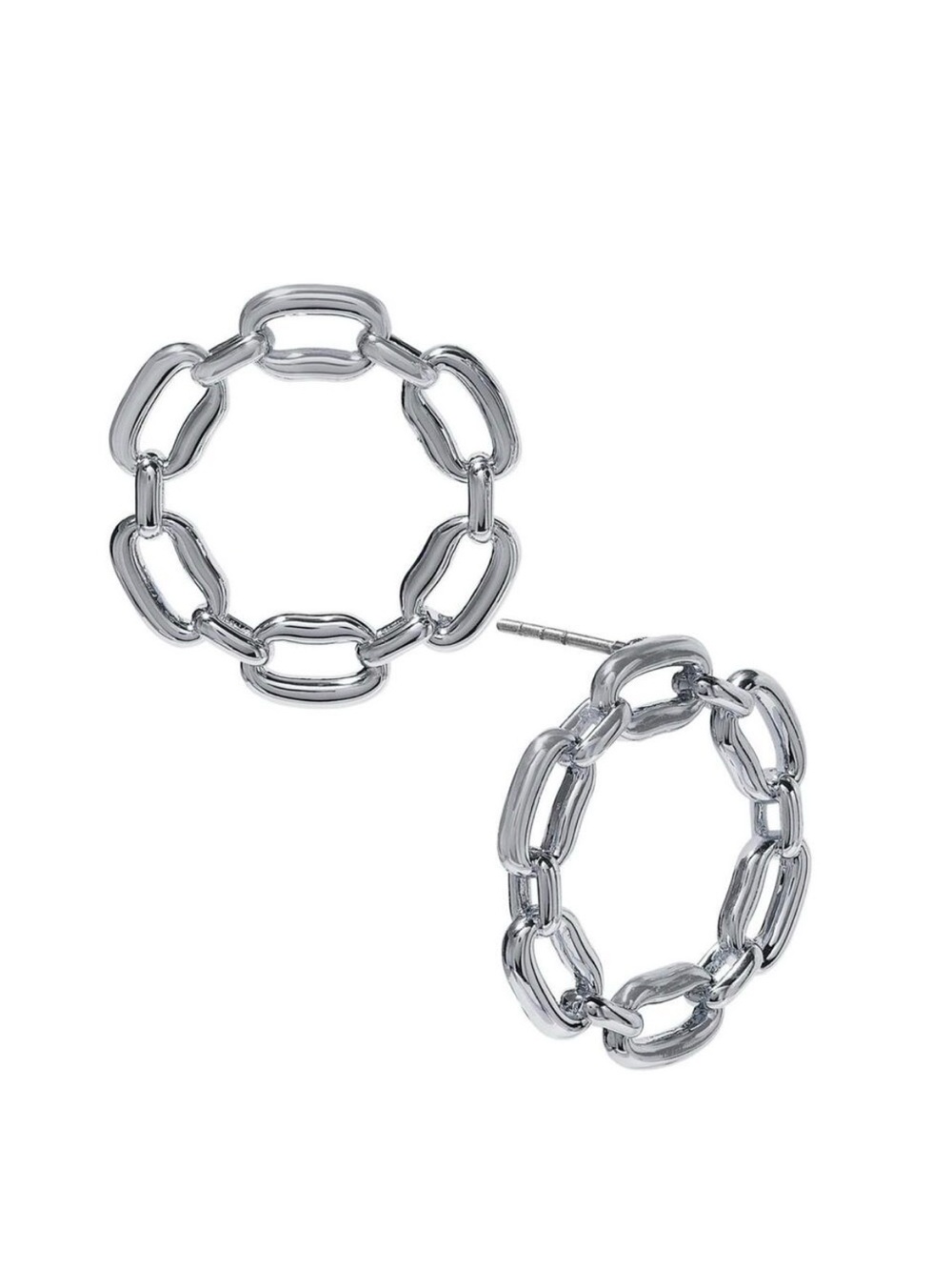 On 34th Women’s Small Chain Link Front-Facing Silver Hoop Earrings